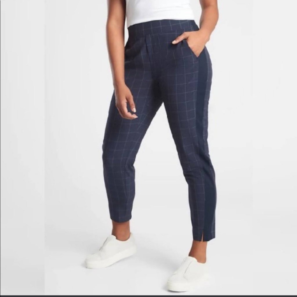 Athletea Navy Pinstripe Brooklyn Textured Ankle Pants